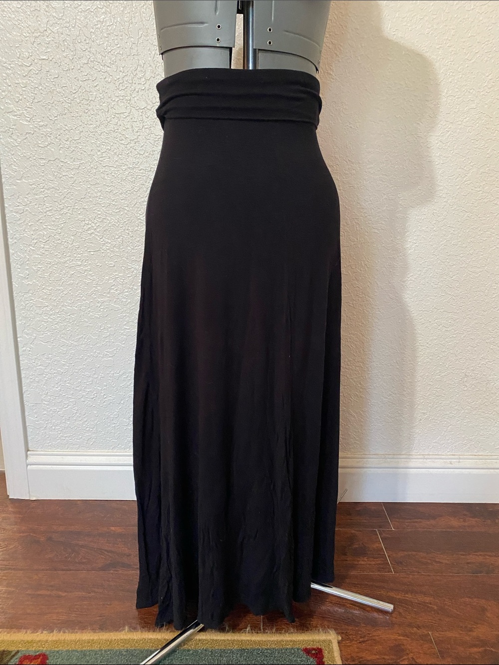 Women's Black Fold-Over Waist Maxi Skirt